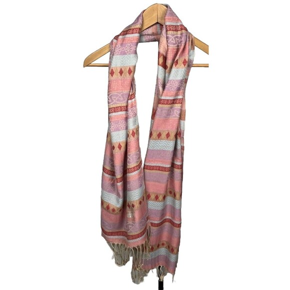 Boho Thailand Scarf Shawl Wrap Fringe Tassel Purple Pink Blue Stripe Peasant New - Picture 2 of 4